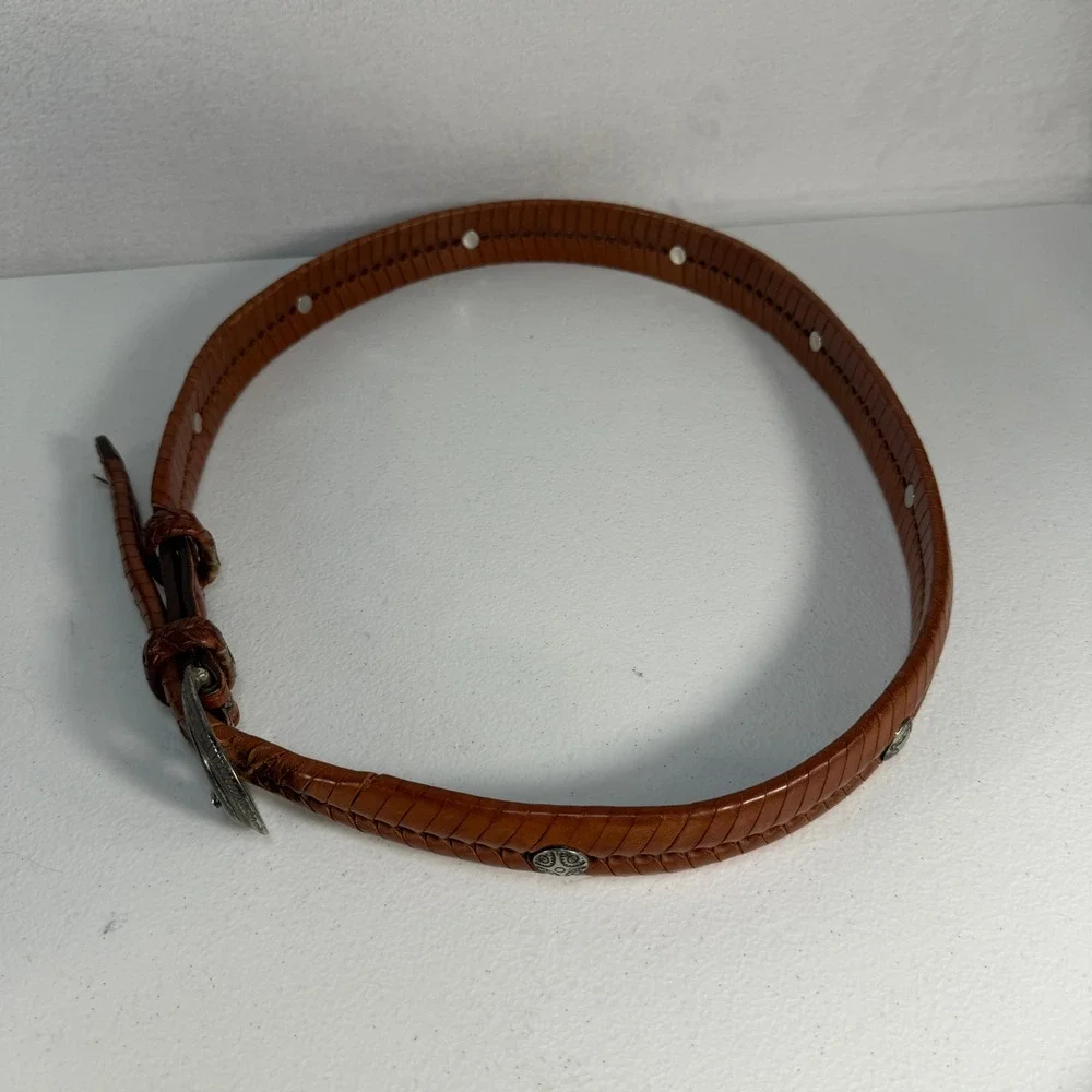 Vtg 90s Sz 36 Leather Belt Western Concho Braided Whipstitch Brown‎ Woven Boho